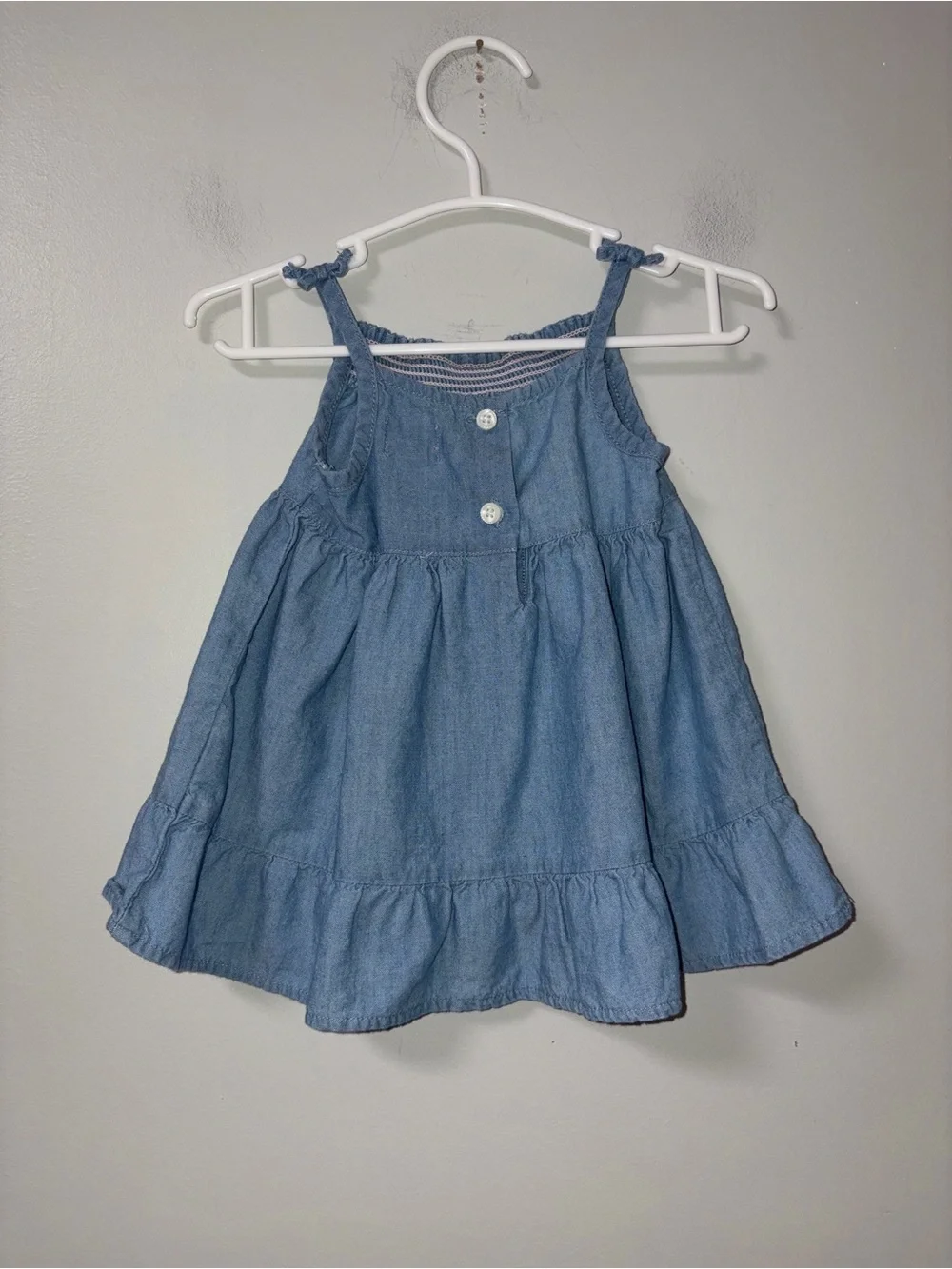 The Children’s Place Blue Chambray Tiered Sleeveless Dress Colored Neck 3-6M